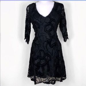 LOVE JOHNNY WAS Lace 3/4 Sleeve Black Dress